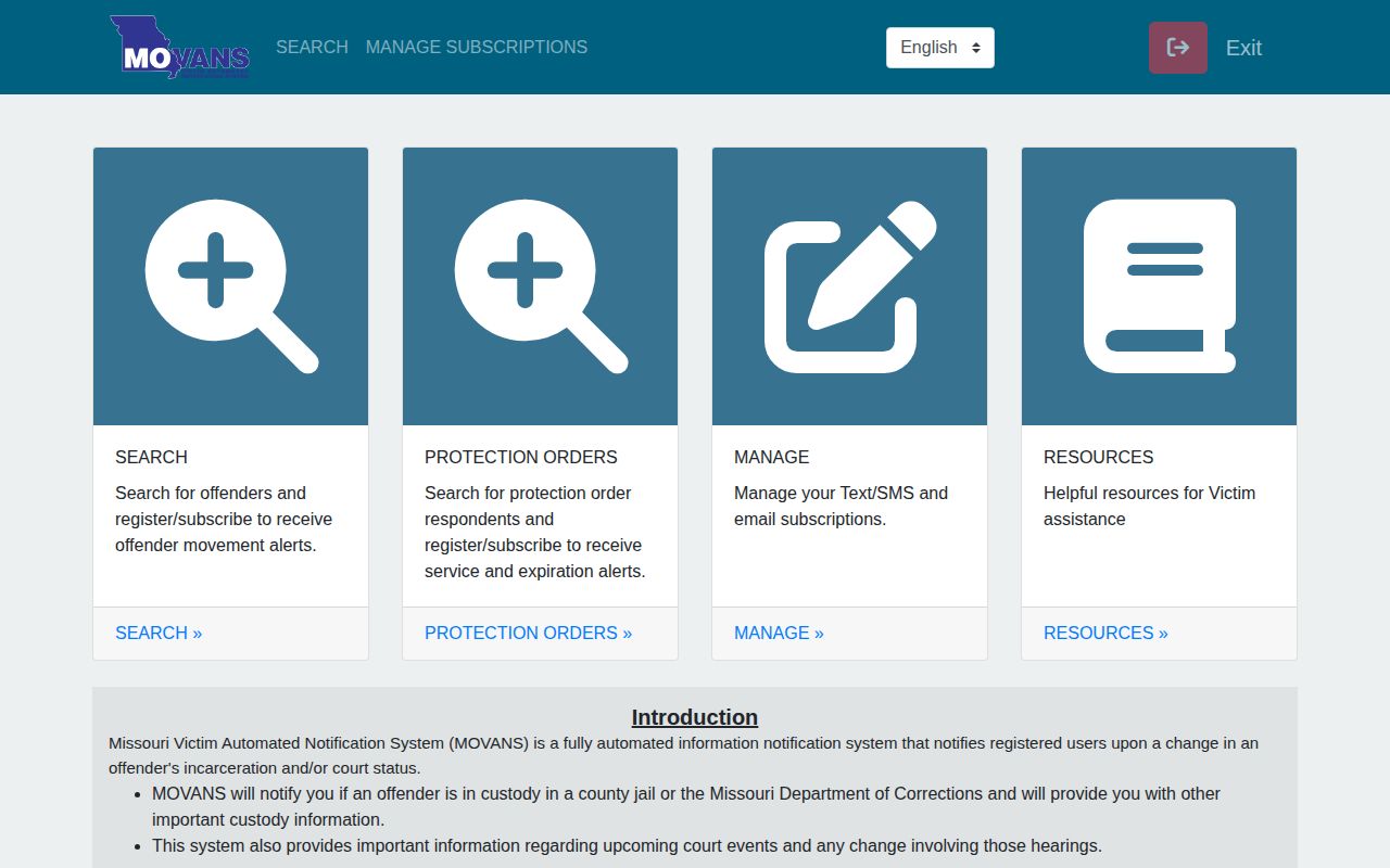 Harrison County MOVANS release notification and custody check portal